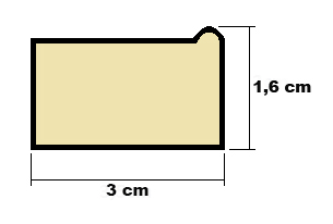 Rysunek techniczny przekroju drewnianej listwy blejtramowej o profilu 16 × 30 mm